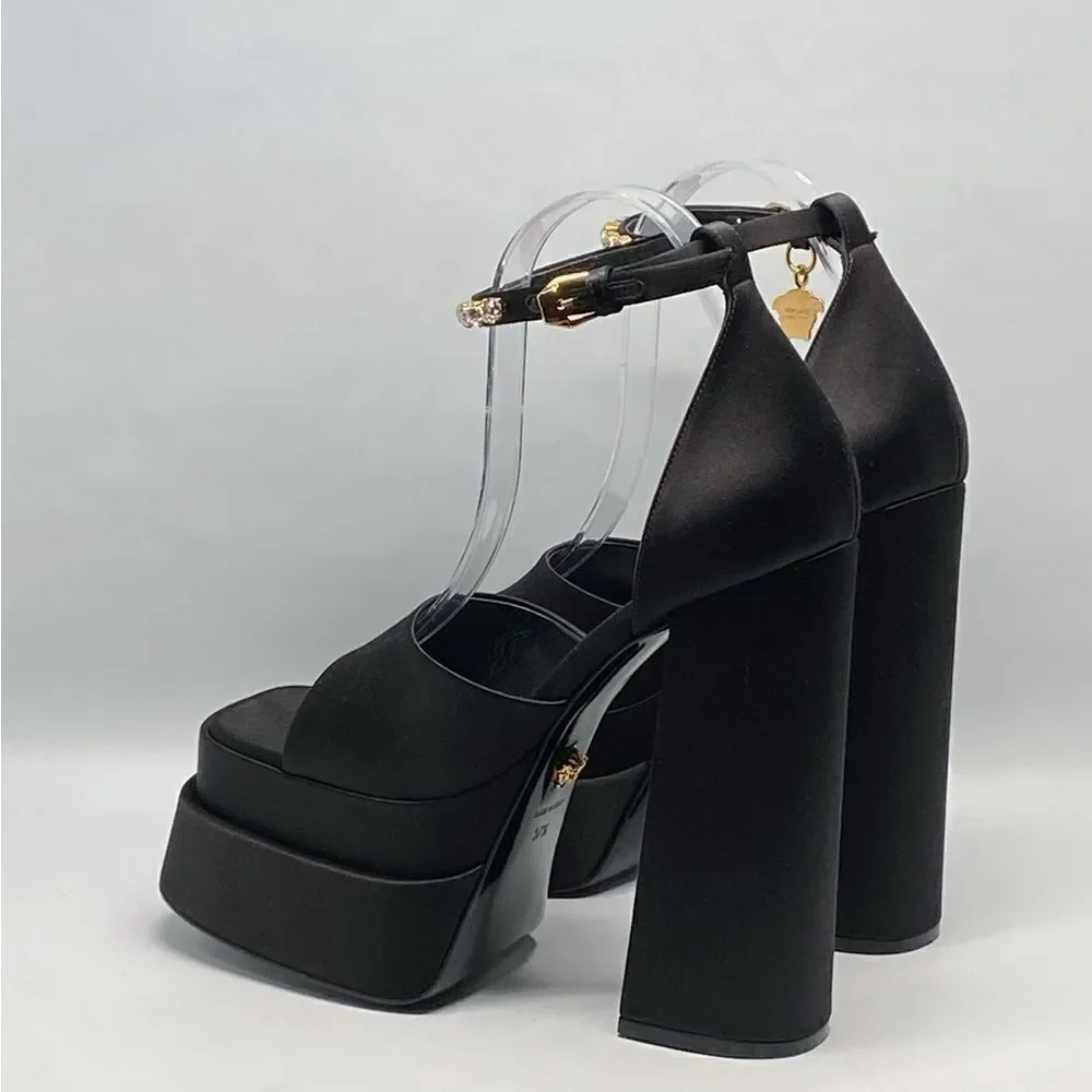 Versace Medusa Crystal Ankle-Strap Platform Sandals size 37.5